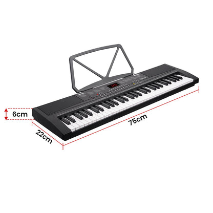 Karrera 61-key Electronic Led Keyboard 75cm Portable Piano In Black With Microphone Input, Headphone Output, 255 Timbres & Rhythms