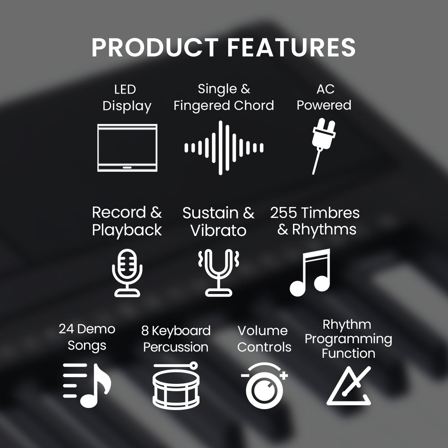 Karrera 61-key Electronic Led Keyboard 75cm Portable Piano In Black With Microphone Input, Headphone Output, 255 Timbres & Rhythms