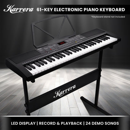 Karrera 61-key Electronic Led Keyboard 75cm Portable Piano In Black With Microphone Input, Headphone Output, 255 Timbres & Rhythms