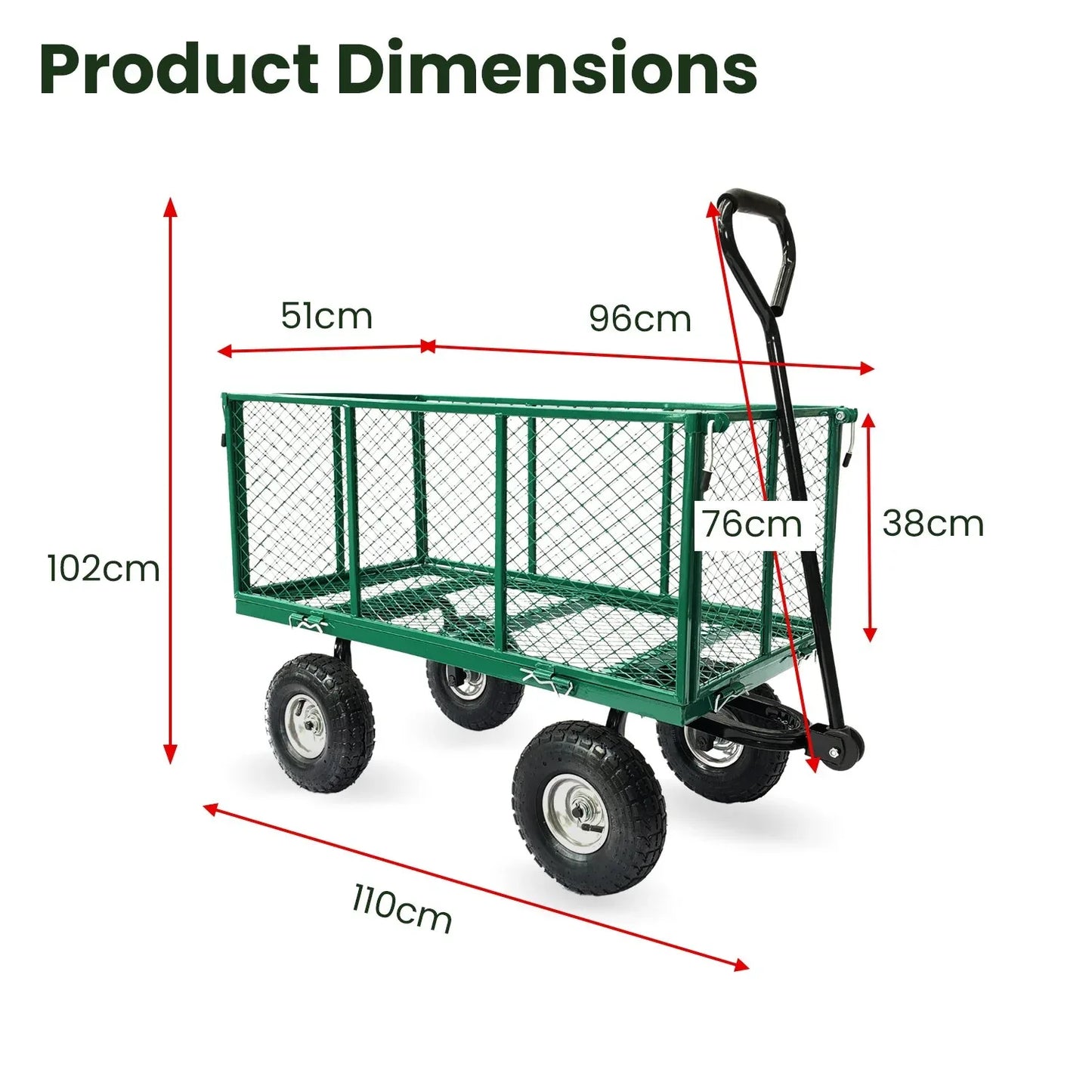 Wallaroo Steel Mesh Garden Trolley Cart - Green - Mekamart Australia
