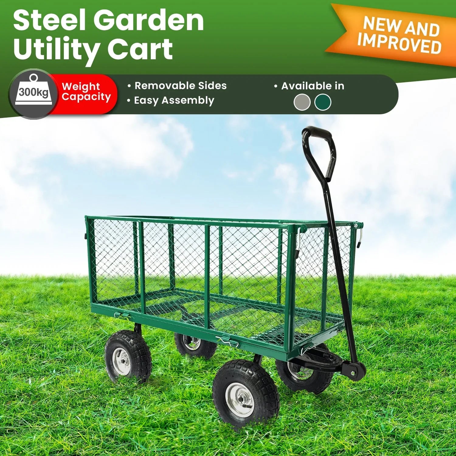 Wallaroo Steel Mesh Garden Trolley Cart - Green - Mekamart Australia