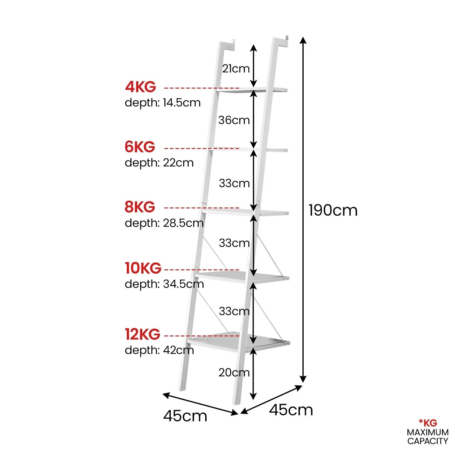 Sarantino Amelia 5-Tier Ladder Shelf in White - Mekamart Australia