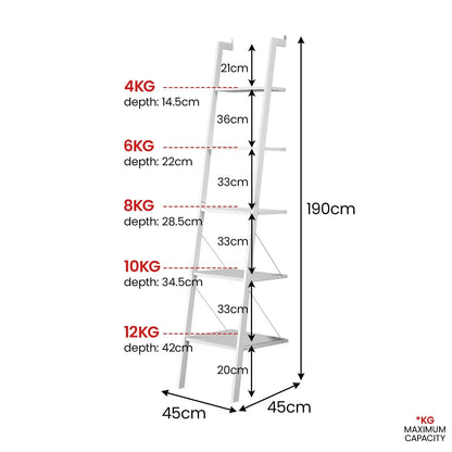 Sarantino Amelia 5-Tier Ladder Shelf in White - Mekamart Australia