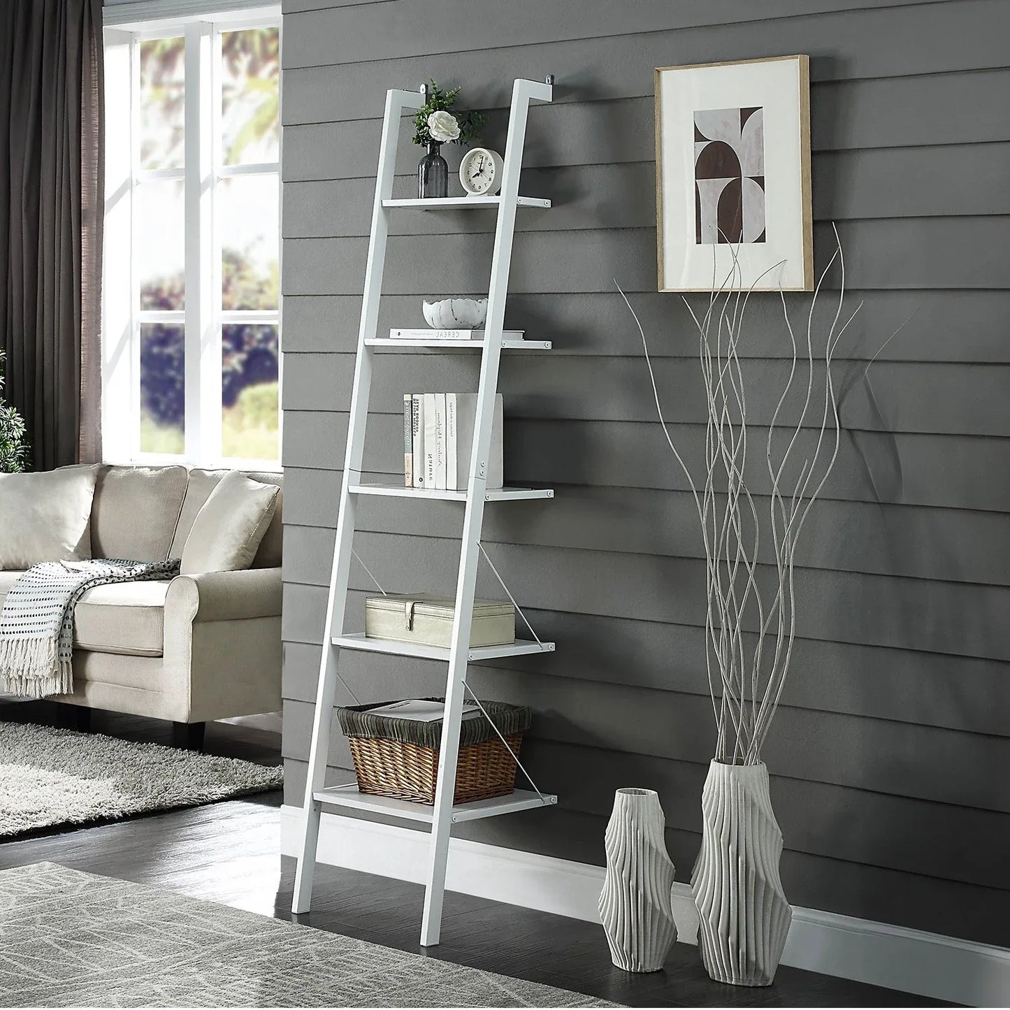 Sarantino Amelia 5-Tier Ladder Shelf in White - Mekamart Australia