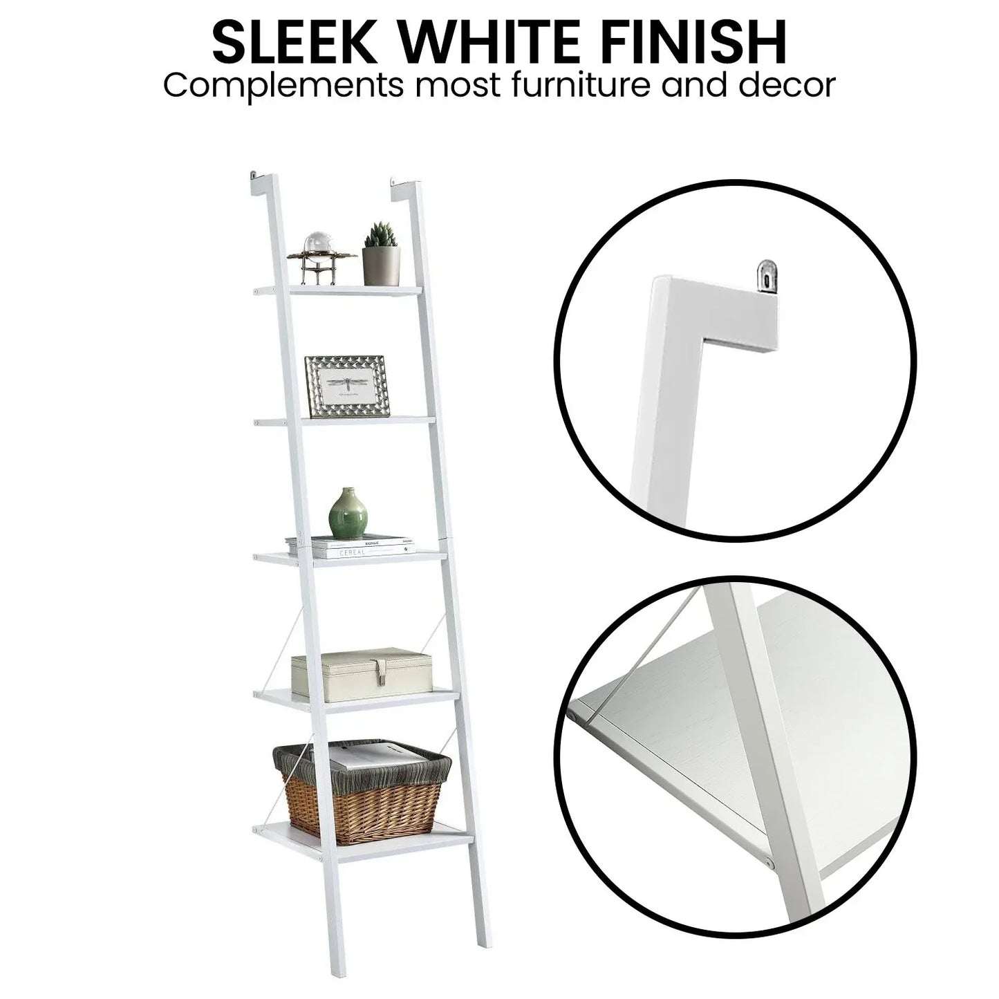 Sarantino Amelia 5-Tier Ladder Shelf in White - Mekamart Australia
