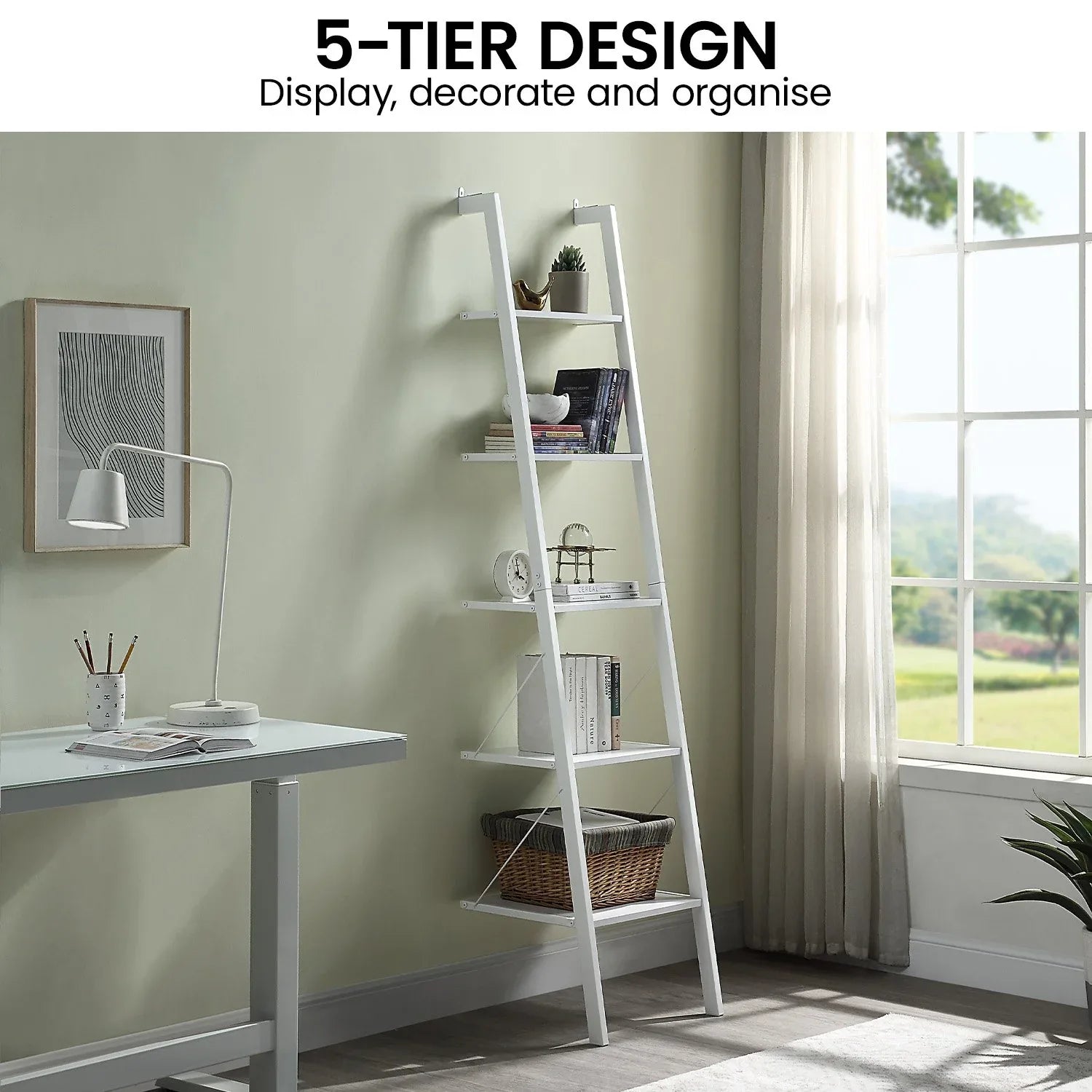 Sarantino Amelia 5-Tier Ladder Shelf in White - Mekamart Australia