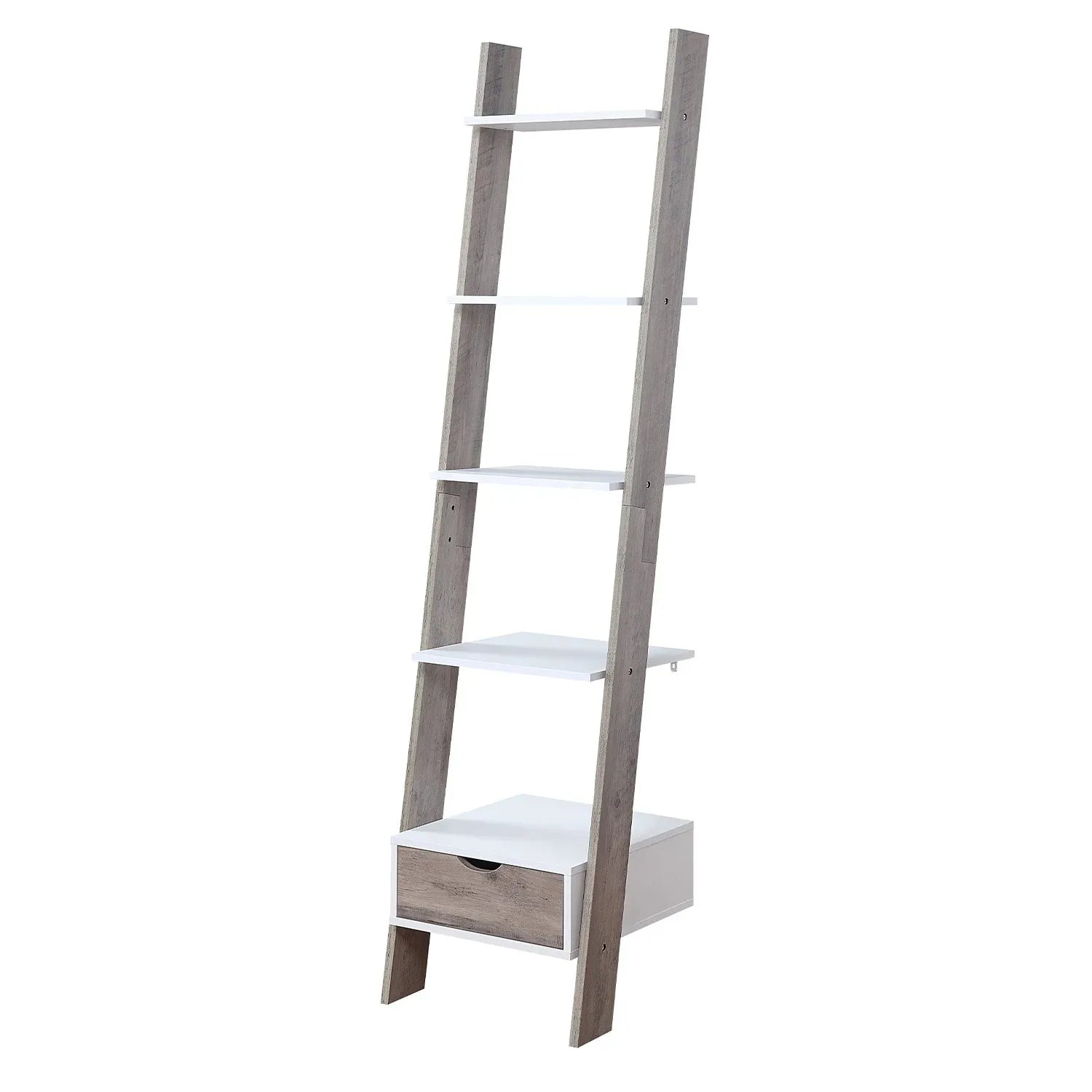 Sarantino Mira 5-tier Ladder Shelf In White And Grey Oak - Mekamart Australia
