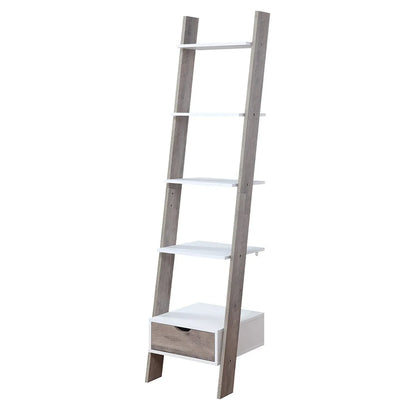 Sarantino Mira 5-tier Ladder Shelf In White And Grey Oak - Mekamart Australia