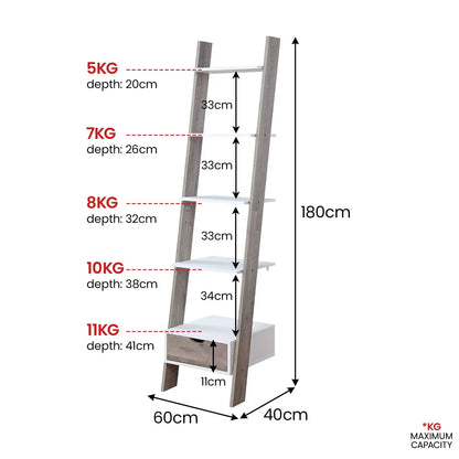 Sarantino Mira 5-tier Ladder Shelf In White And Grey Oak - Mekamart Australia