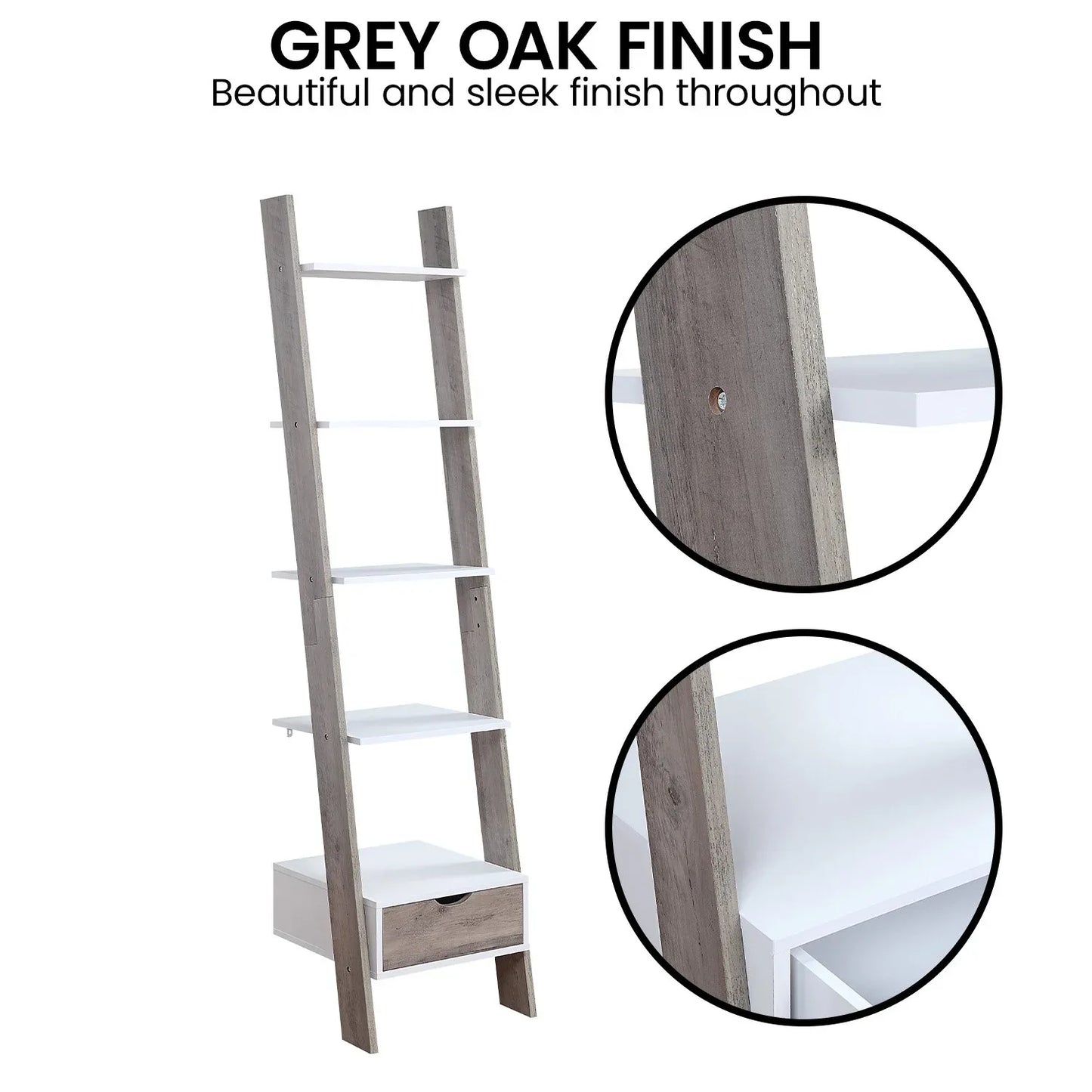 Sarantino Mira 5-tier Ladder Shelf In White And Grey Oak - Mekamart Australia