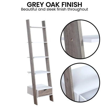 Sarantino Mira 5-tier Ladder Shelf In White And Grey Oak - Mekamart Australia