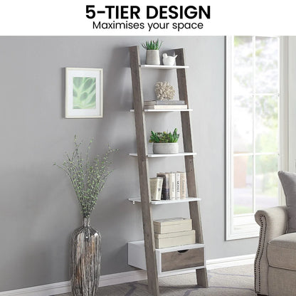 Sarantino Mira 5-tier Ladder Shelf In White And Grey Oak - Mekamart Australia
