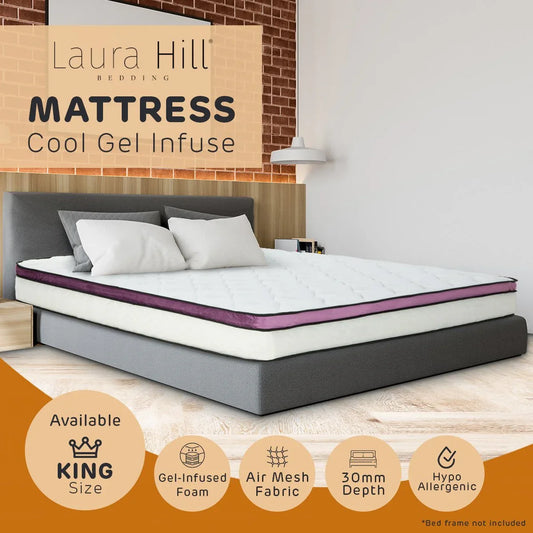 Laura Hill King Mattress Visco Cool Gel Infused Memory Foam Euro Top Pocket Spring 30cm - Mekamart Australia