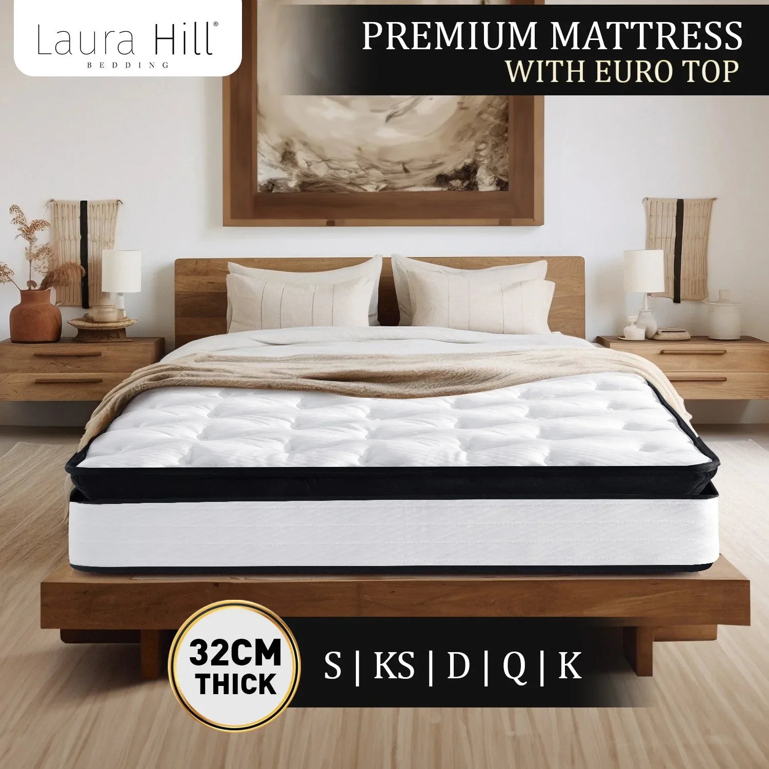 Laura Hill King Mattress Bed Size Euro Top 5 Zone Spring Foam 32cm Bedding Pocket - Mekamart Australia