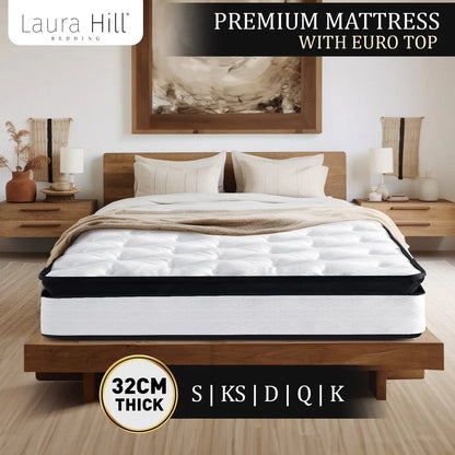 Laura Hill King Mattress Bed Size Euro Top 5 Zone Spring Foam 32cm Bedding Pocket - Mekamart Australia