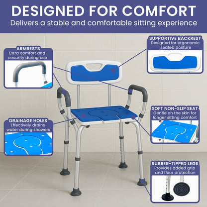 Orthonica Height-Adjustable Aluminium Commode Shower Chair with Armrests Backrest Armrests Soft Stool Seat Aid