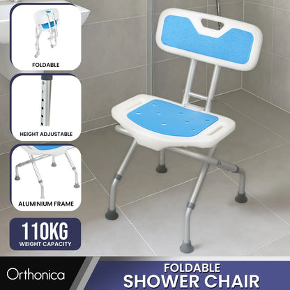Orthonica Compact & Foldable Commode Shower Chair w/Height Adjustable Aluminium Frame Non Slip Feet HDPE Seat & Backrest - Mekamart Australia