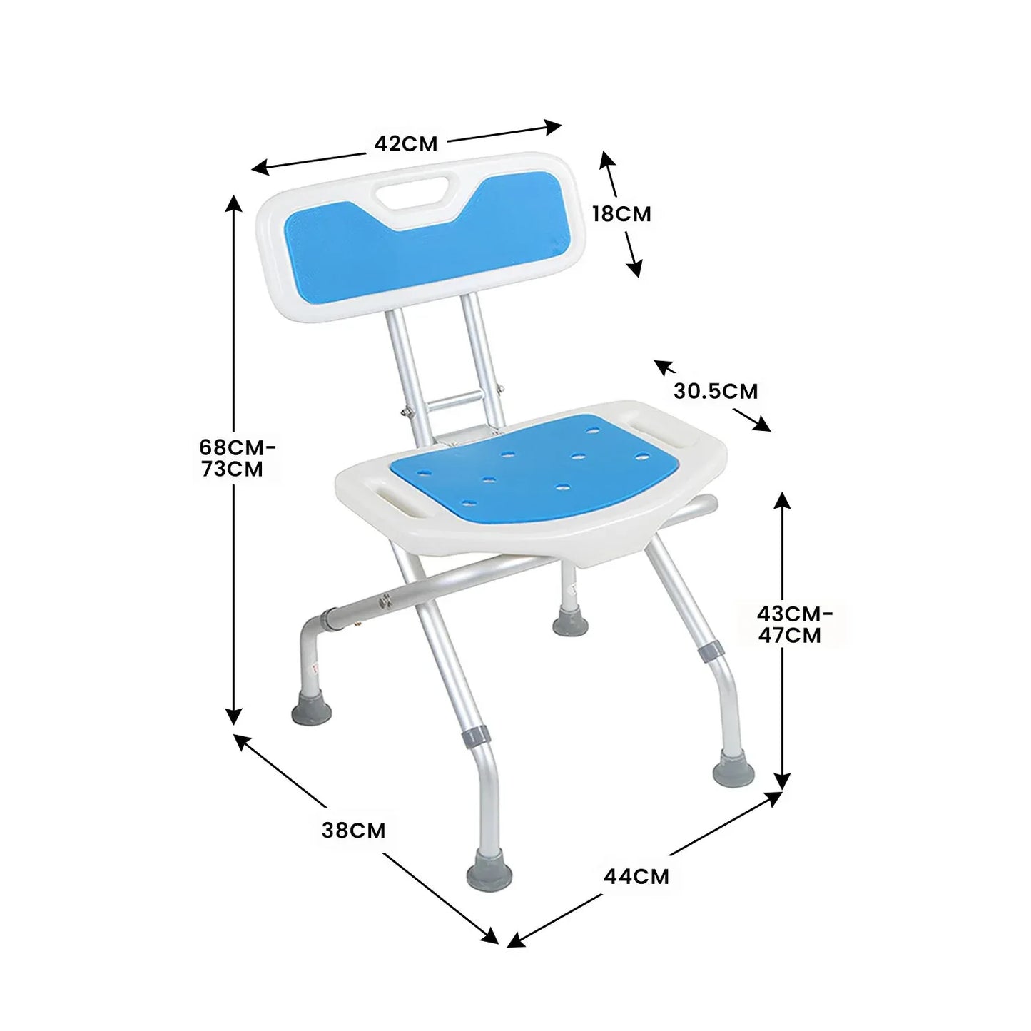 Orthonica Compact & Foldable Commode Shower Chair w/Height Adjustable Aluminium Frame Non Slip Feet HDPE Seat & Backrest - Mekamart Australia