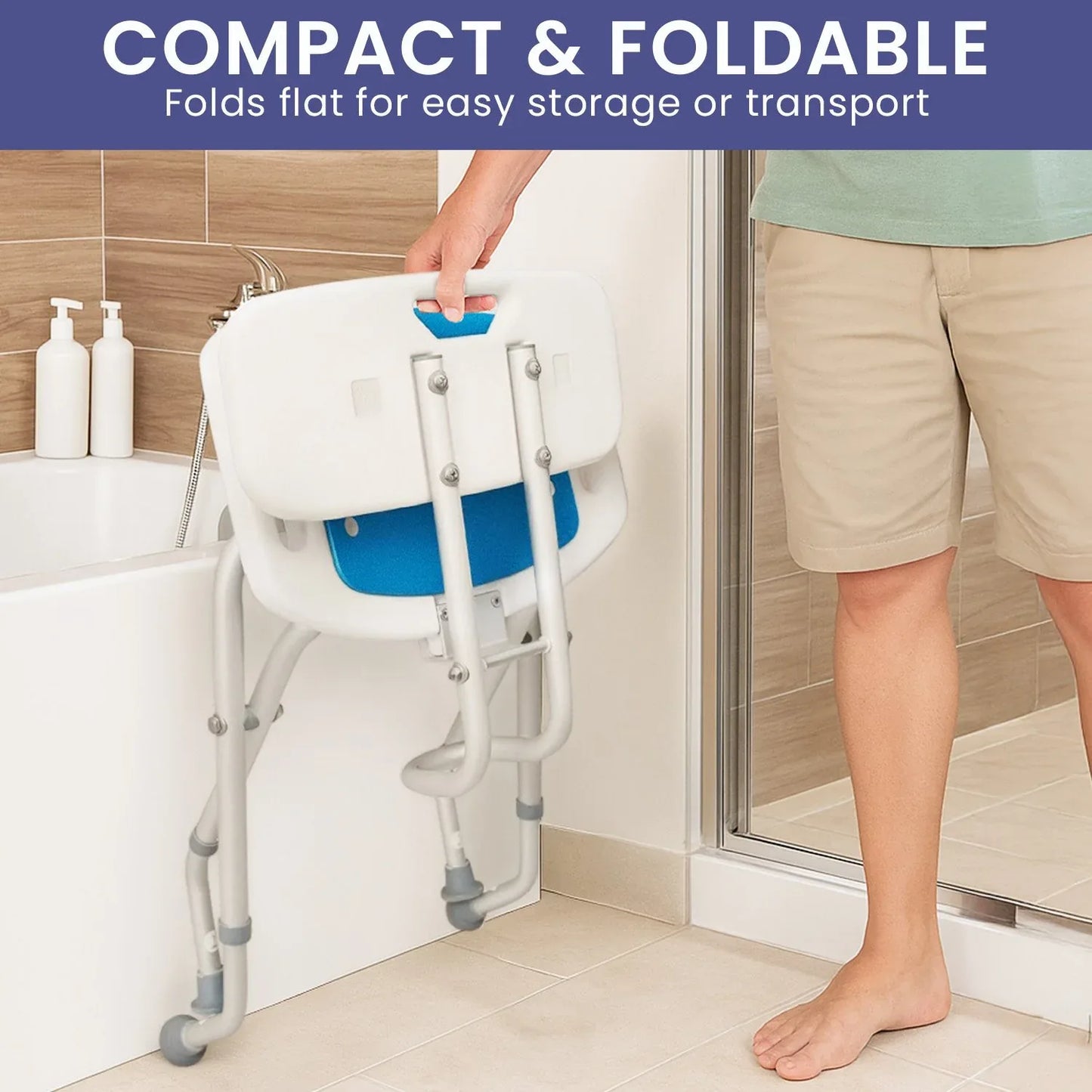 Orthonica Compact & Foldable Commode Shower Chair w/Height Adjustable Aluminium Frame Non Slip Feet HDPE Seat & Backrest - Mekamart Australia