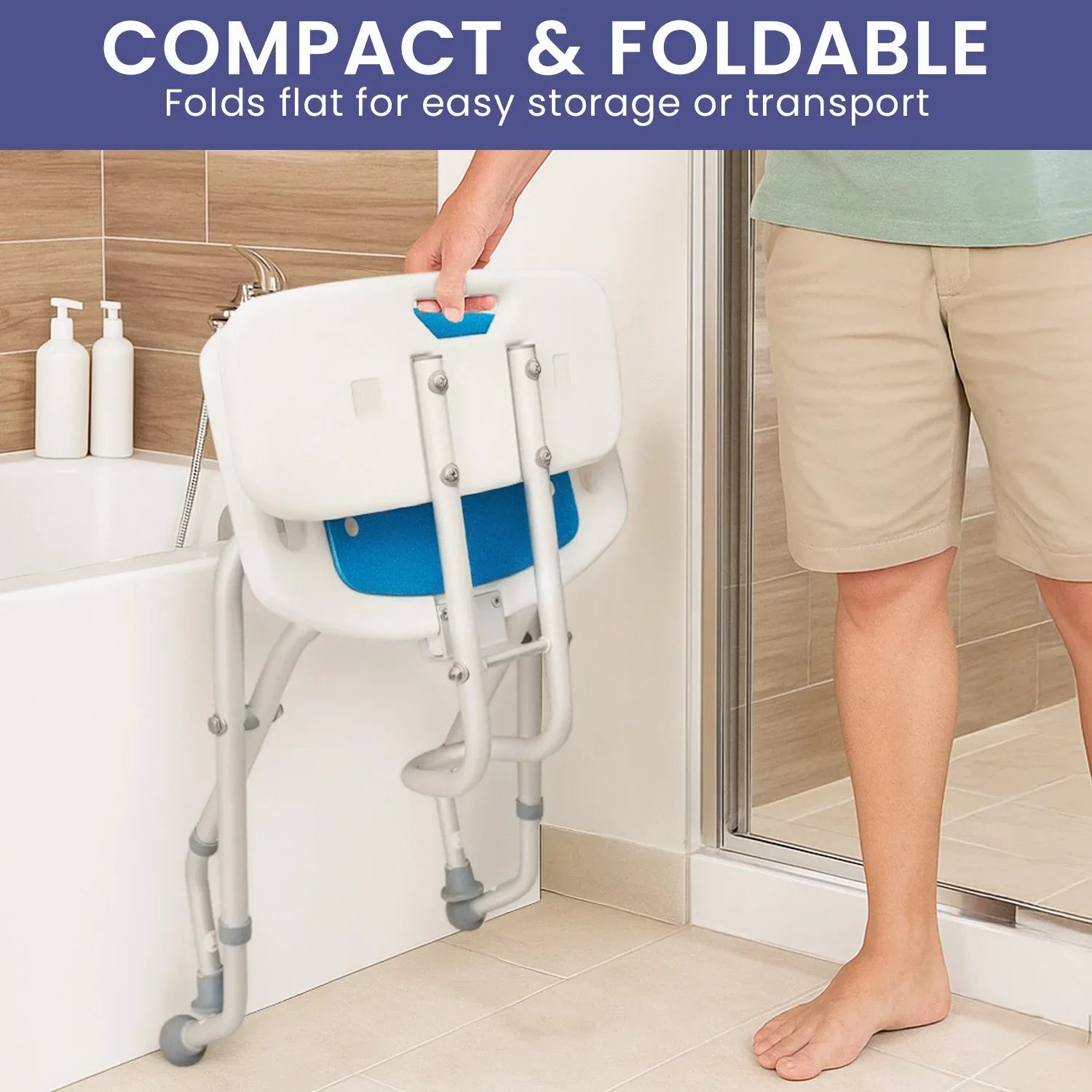 Orthonica Compact & Foldable Commode Shower Chair w/Height Adjustable Aluminium Frame Non Slip Feet HDPE Seat & Backrest - Mekamart Australia