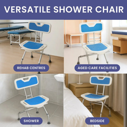 Orthonica Compact & Foldable Commode Shower Chair w/Height Adjustable Aluminium Frame Non Slip Feet HDPE Seat & Backrest - Mekamart Australia