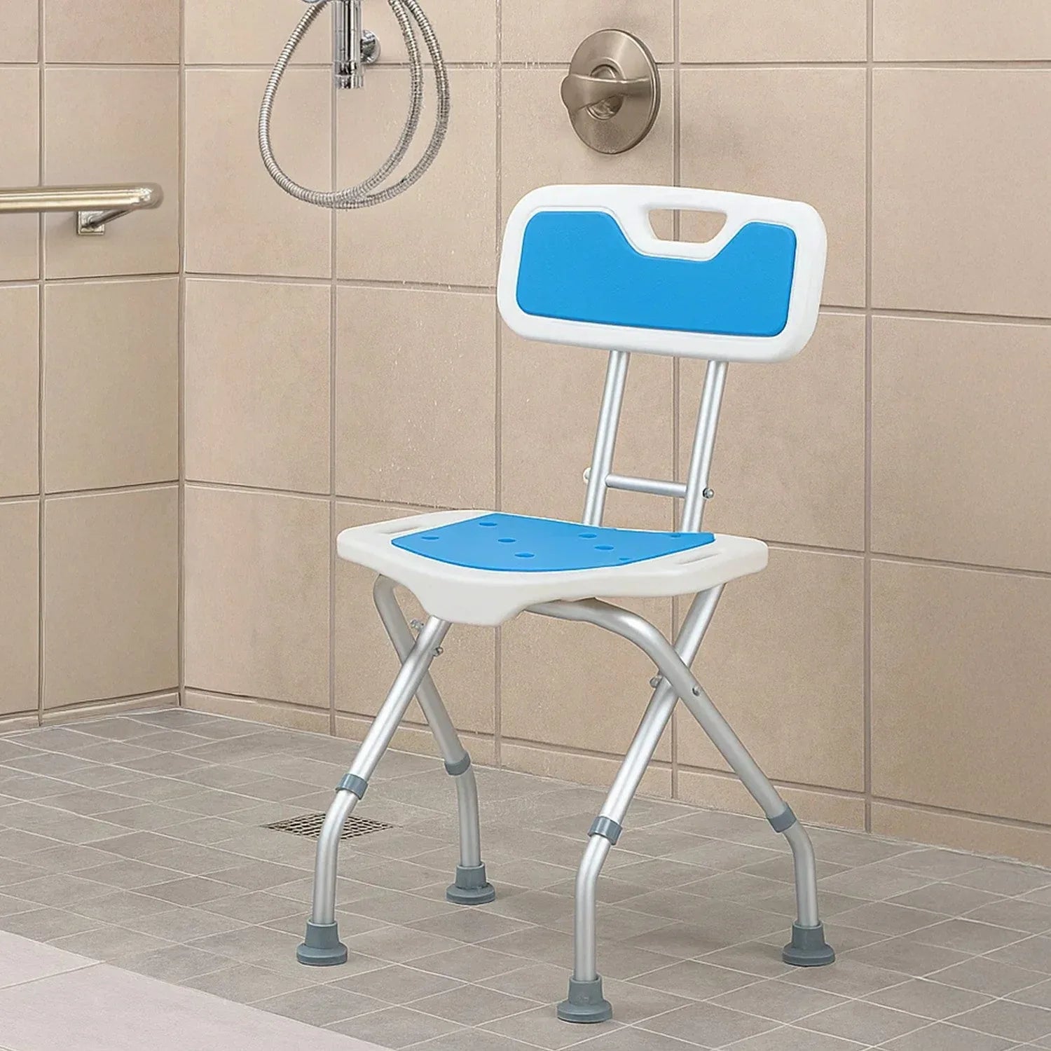 Orthonica Compact & Foldable Commode Shower Chair w/Height Adjustable Aluminium Frame Non Slip Feet HDPE Seat & Backrest - Mekamart Australia