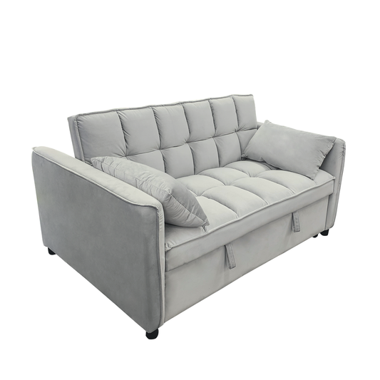 Sarantino Quincy 2-Seater Velvet Sofa Bed in Light Grey with Wooden Frame and Tufted Design