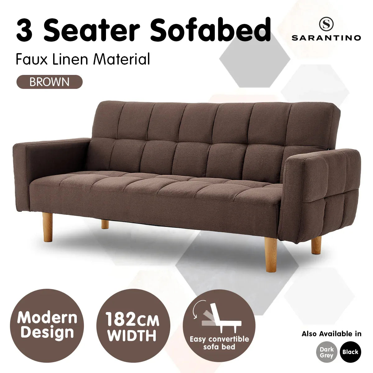Sarantino 3-Seater Fabric Sofa Bed Futon - Brown - Mekamart Australia