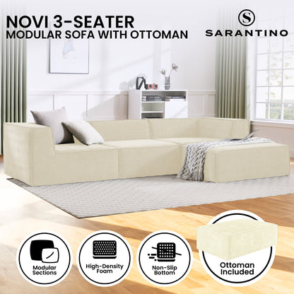 Sarantino Novi 3-Seater Modular Sofa with Ottoman in Cream Non-Slip Bottom Lounge