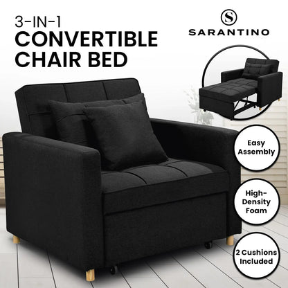 Sarantino Suri 3-in-1 Convertible Lounge Chair Bed - Black - Mekamart Australia