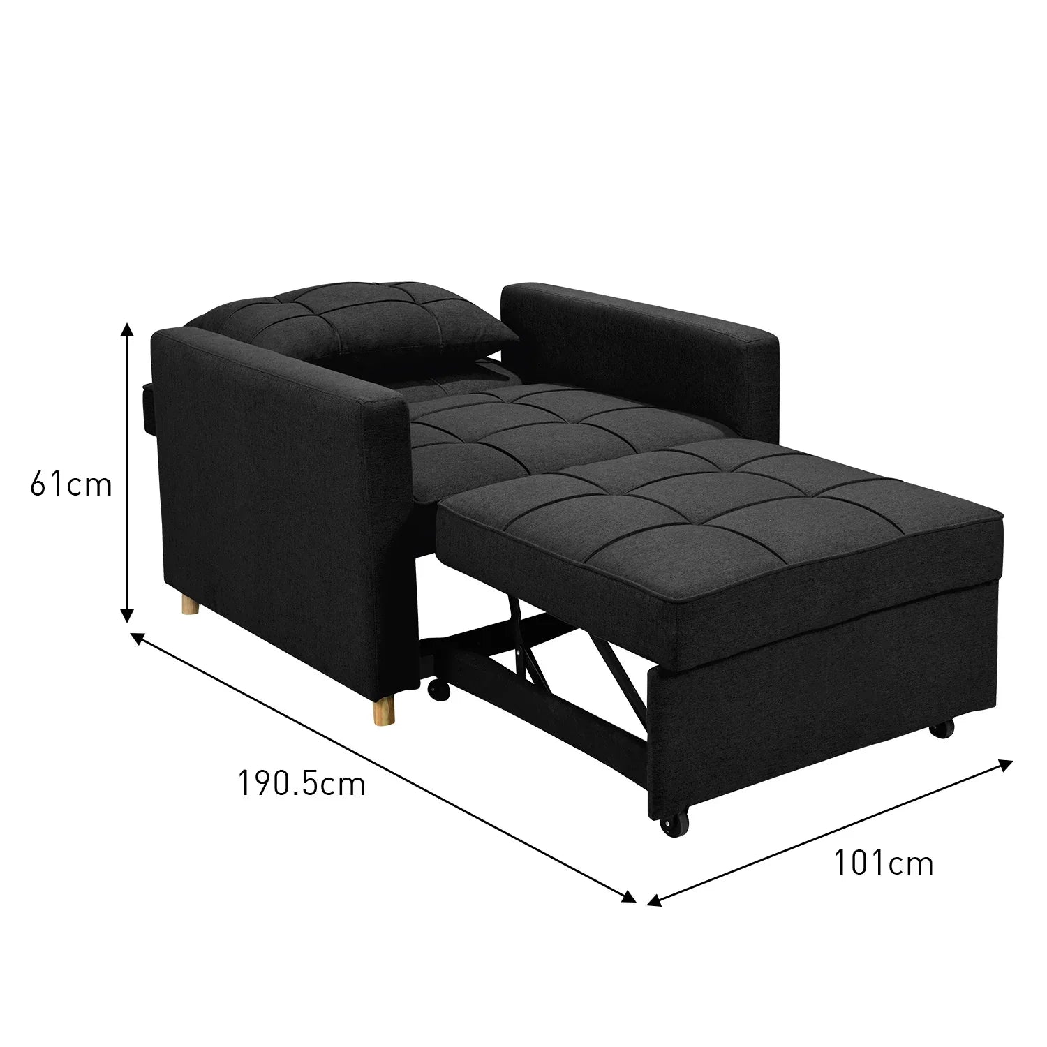 Sarantino Suri 3-in-1 Convertible Lounge Chair Bed - Black - Mekamart Australia