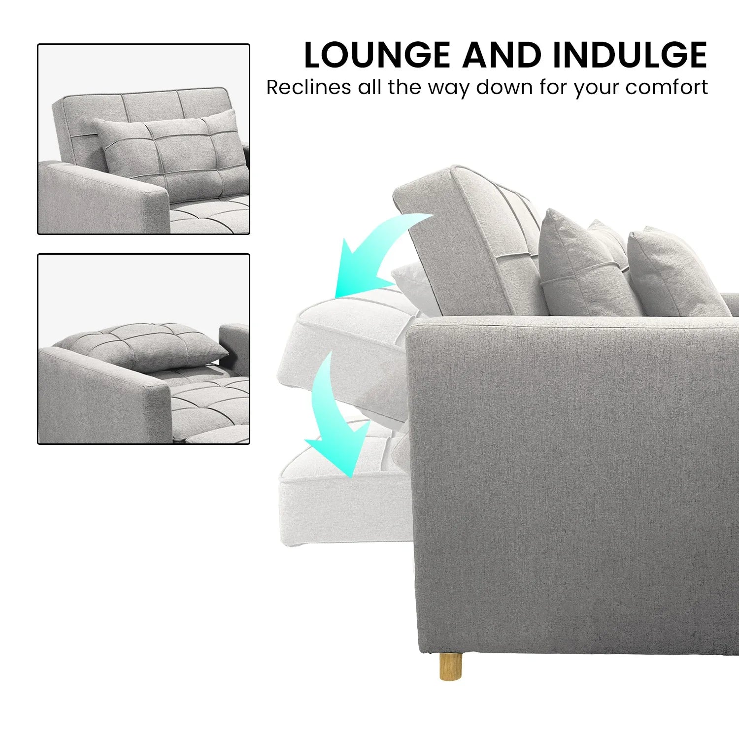 Sarantino Suri 3-in-1 Convertible Sofa Chair Bed Lounger - Light Grey - Mekamart Australia