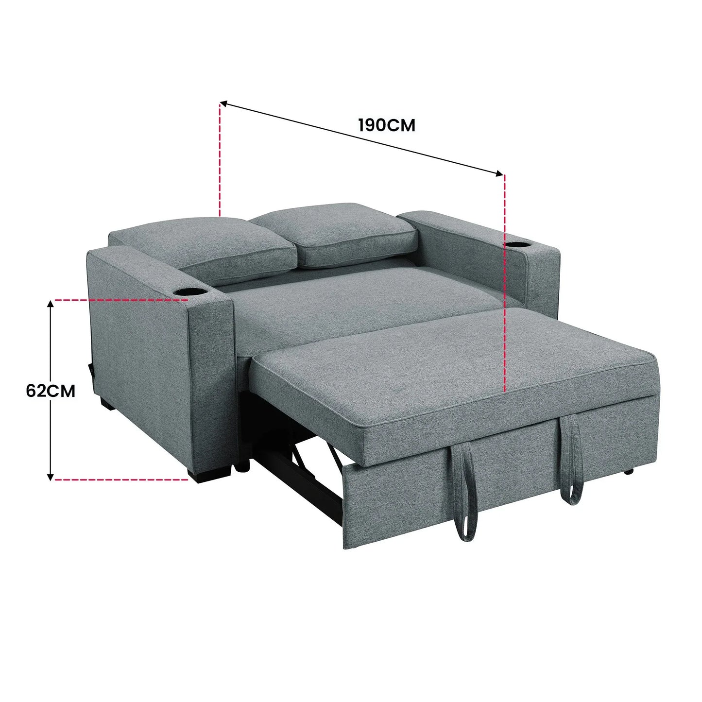 Sarantino Hoffman Linen Sofa Bed with Cushions & Cup Holders Airforce Blue - Mekamart Australia
