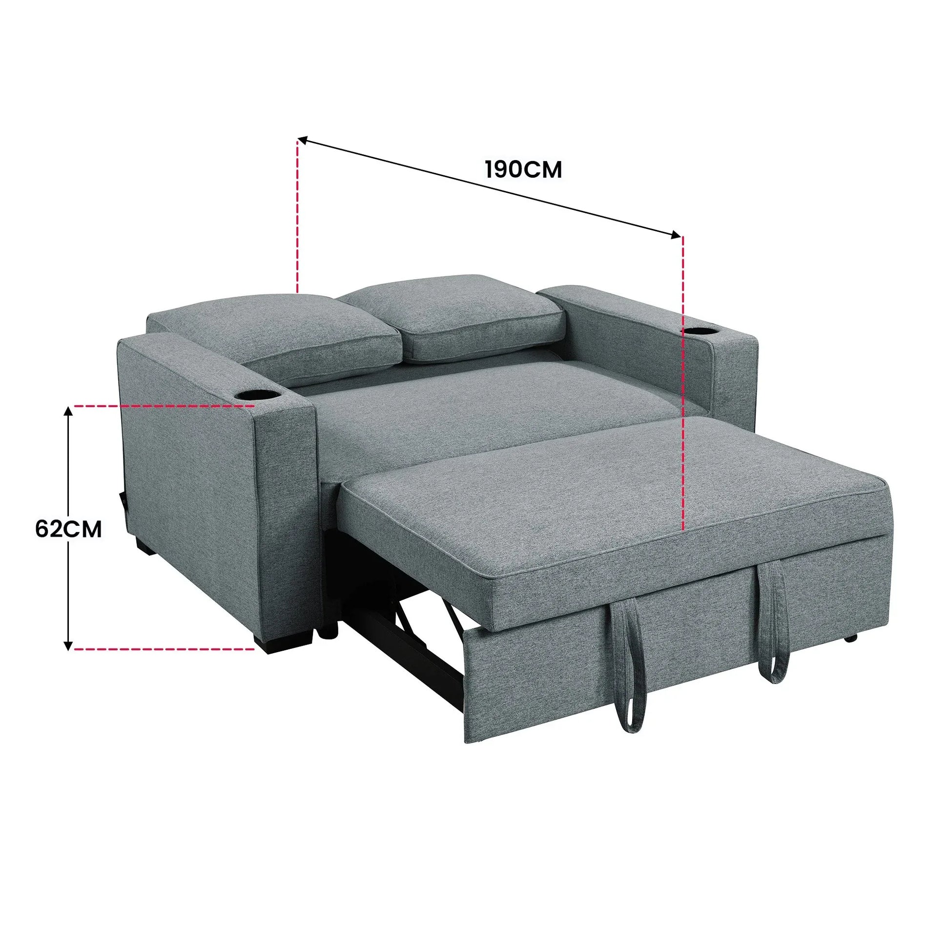 Sarantino Hoffman Linen Sofa Bed with Cushions & Cup Holders Airforce Blue - Mekamart Australia