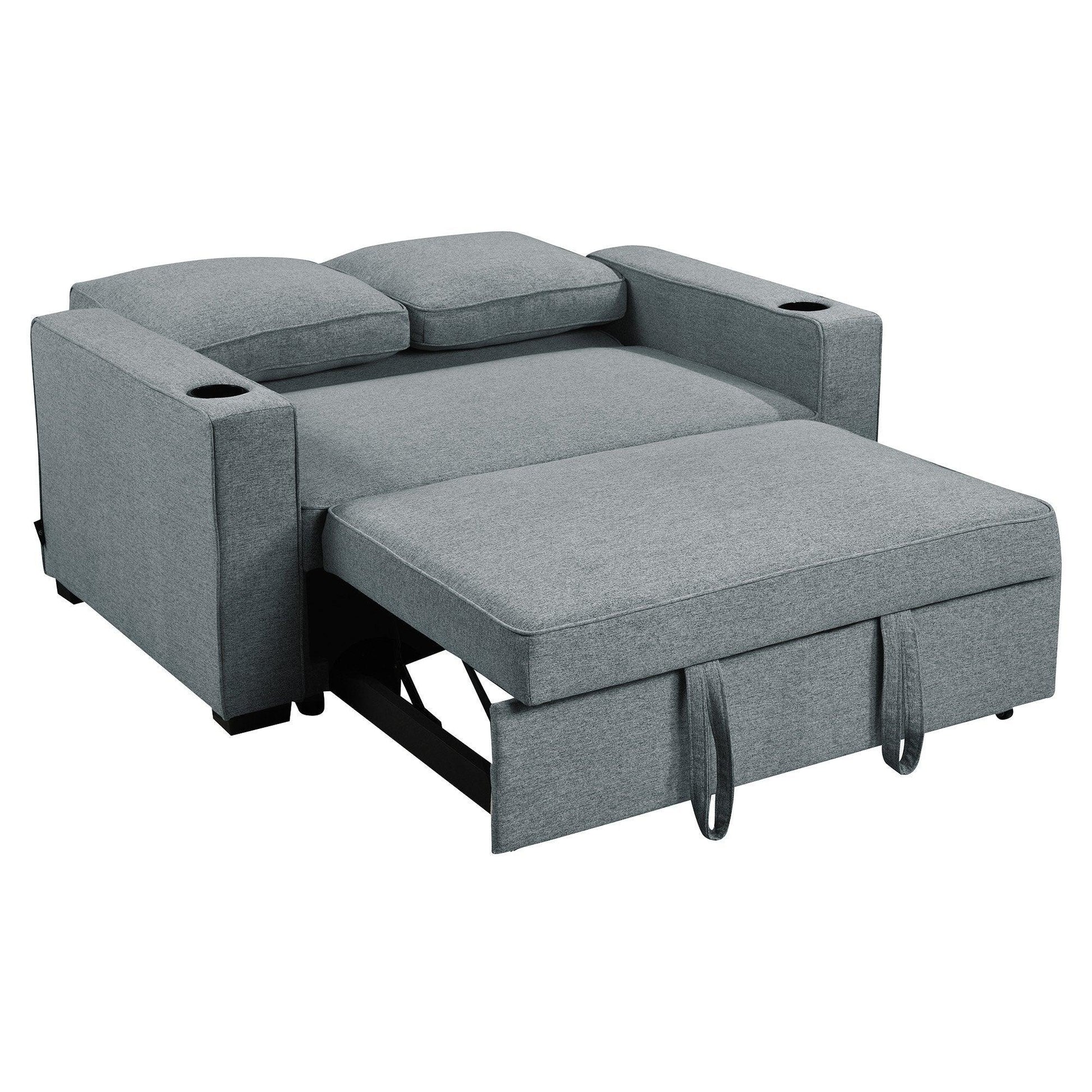 Sarantino Hoffman Linen Sofa Bed with Cushions & Cup Holders Airforce Blue - Mekamart Australia