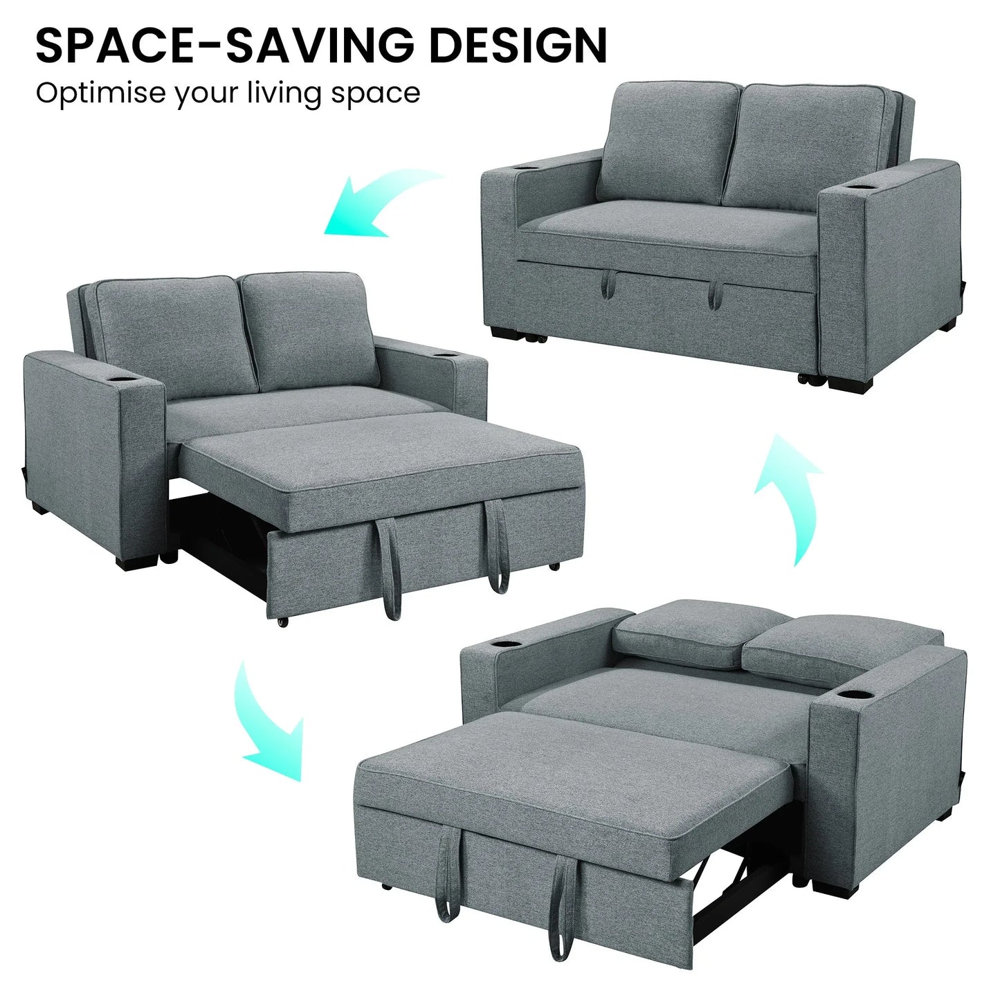 Sarantino Hoffman Linen Sofa Bed with Cushions & Cup Holders Airforce Blue - Mekamart Australia