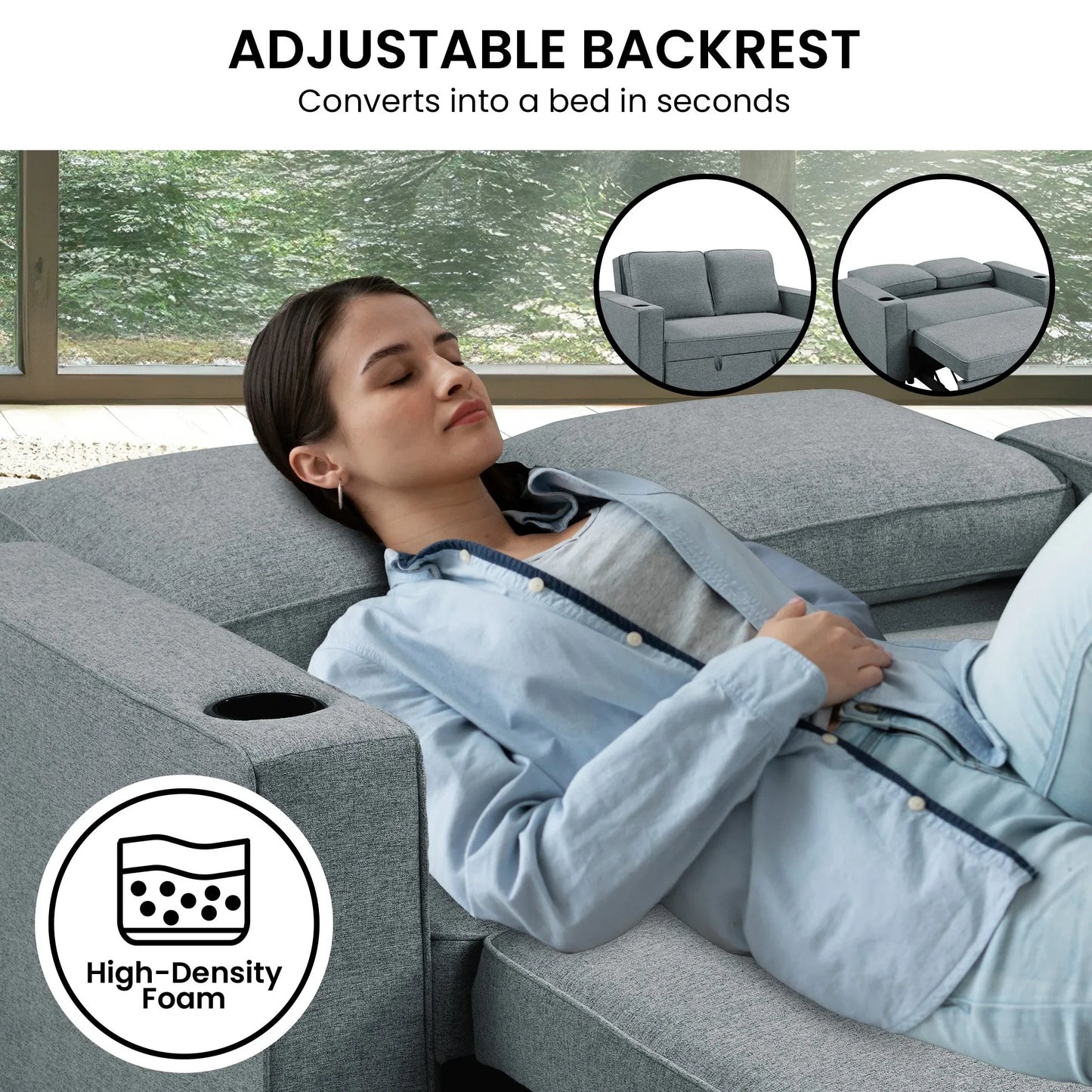 Sarantino Hoffman Linen Sofa Bed with Cushions & Cup Holders Airforce Blue - Mekamart Australia