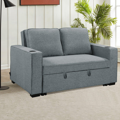 Sarantino Hoffman Linen Sofa Bed with Cushions & Cup Holders Airforce Blue - Mekamart Australia