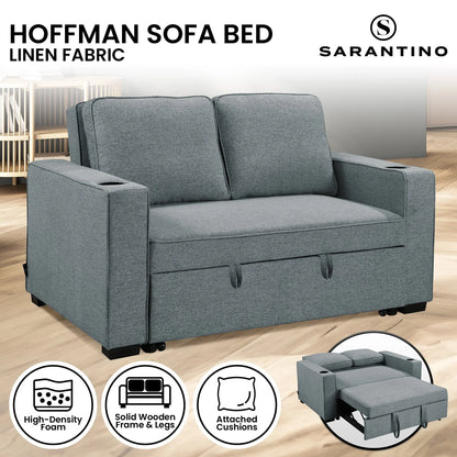 Sarantino Hoffman Linen Sofa Bed with Cushions & Cup Holders Airforce Blue - Mekamart Australia