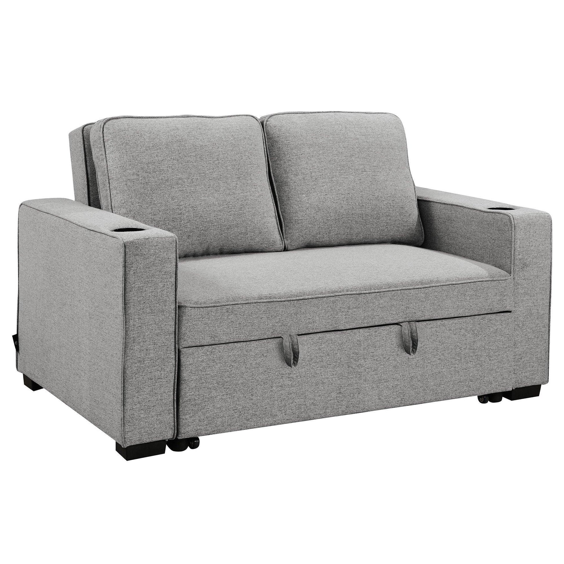 Sarantino Hoffman Linen Sofa Bed Chair With Cushions &cup Holders Light Grey - Mekamart Australia