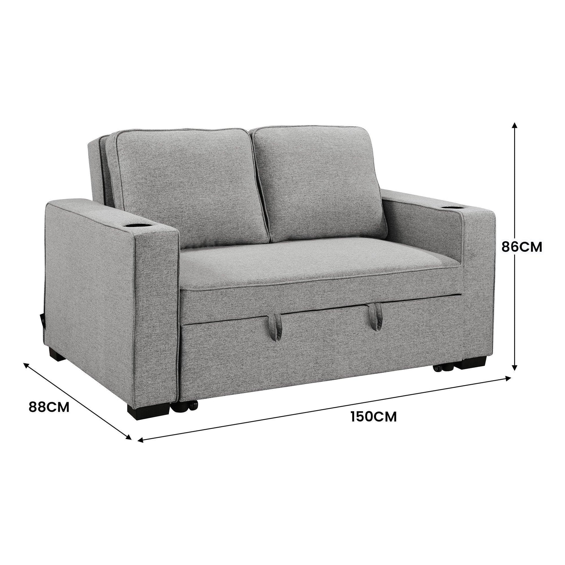 Sarantino Hoffman Linen Sofa Bed Chair With Cushions &cup Holders Light Grey - Mekamart Australia