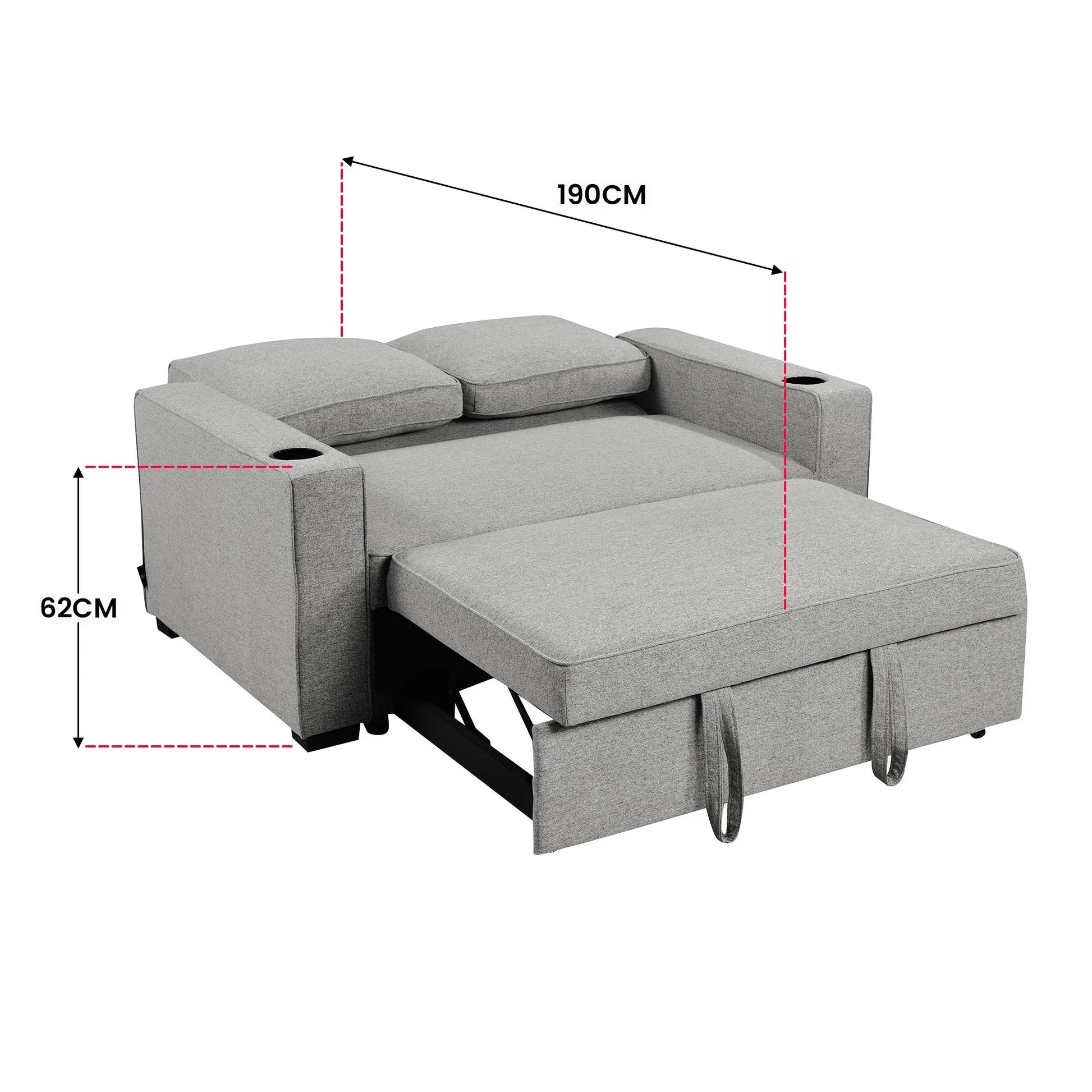 Sarantino Hoffman Linen Sofa Bed Chair With Cushions &cup Holders Light Grey - Mekamart Australia