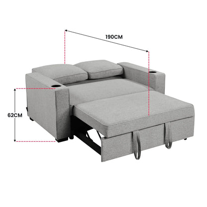 Sarantino Hoffman Linen Sofa Bed Chair With Cushions &cup Holders Light Grey - Mekamart Australia
