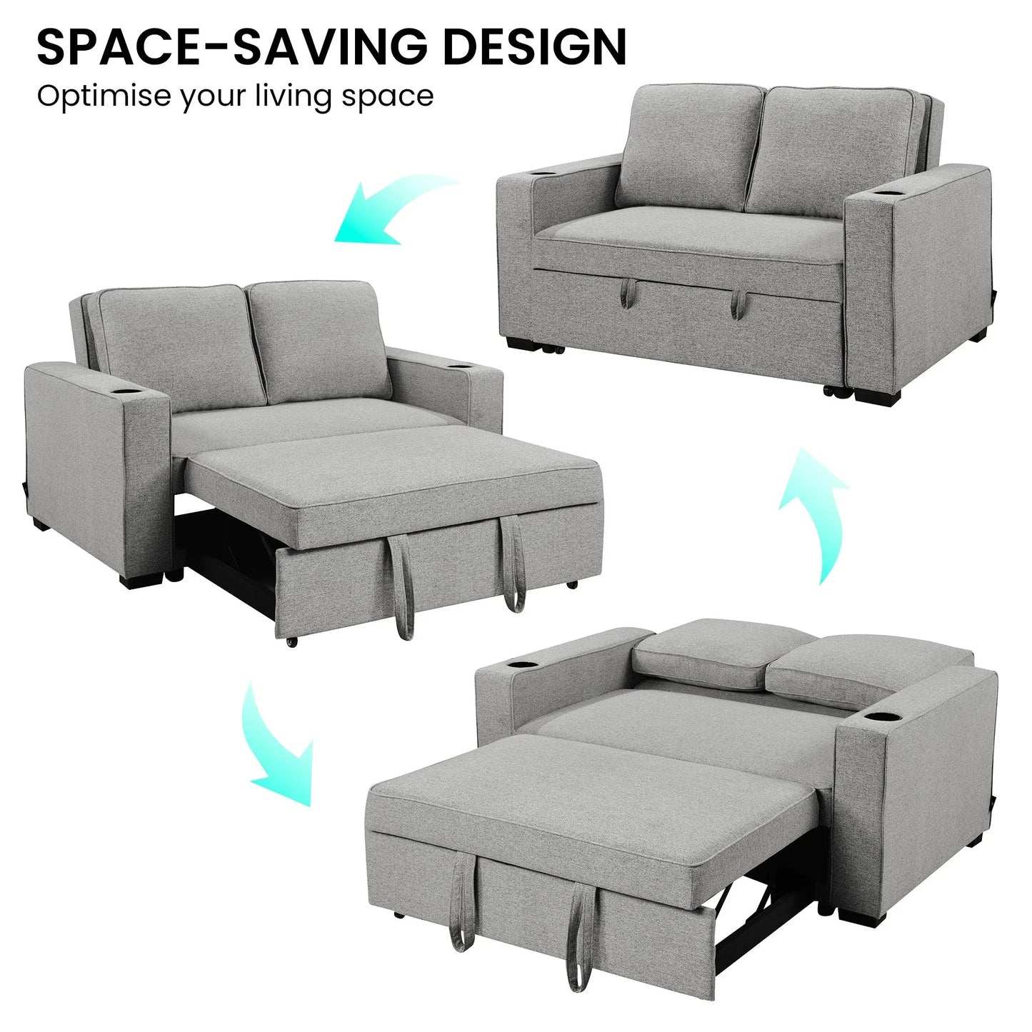 Sarantino Hoffman Linen Sofa Bed Chair With Cushions &cup Holders Light Grey - Mekamart Australia