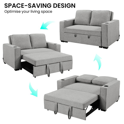 Sarantino Hoffman Linen Sofa Bed Chair With Cushions &cup Holders Light Grey - Mekamart Australia