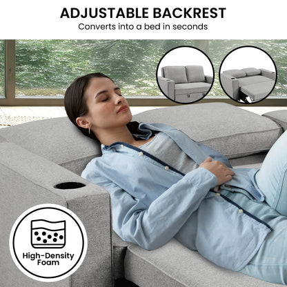 Sarantino Hoffman Linen Sofa Bed Chair With Cushions &cup Holders Light Grey - Mekamart Australia