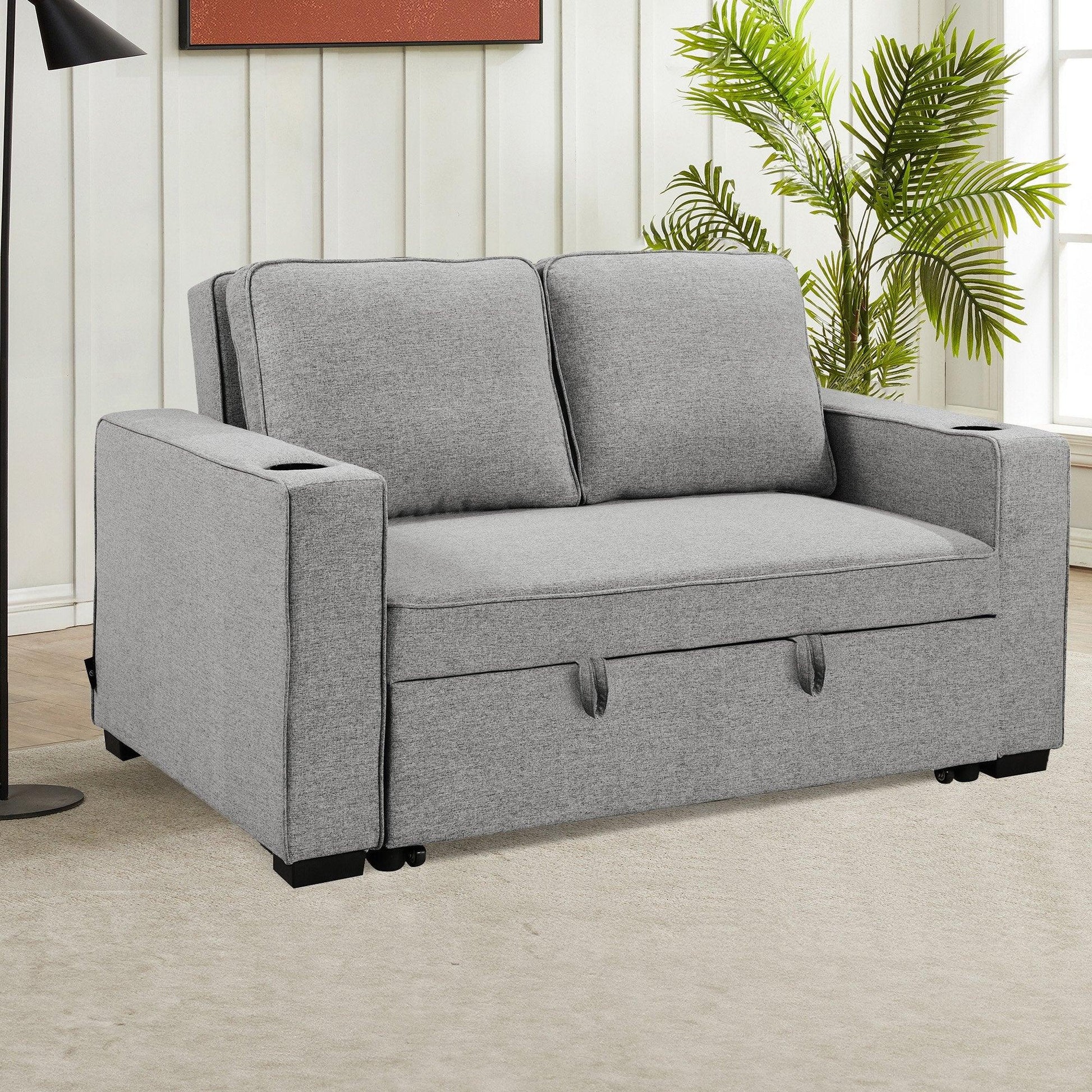 Sarantino Hoffman Linen Sofa Bed Chair With Cushions &cup Holders Light Grey - Mekamart Australia