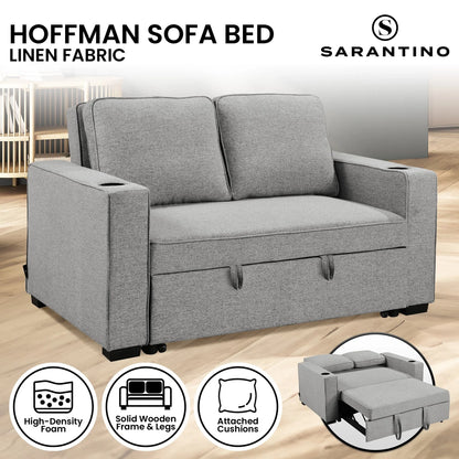 Sarantino Hoffman Linen Sofa Bed Chair With Cushions &cup Holders Light Grey - Mekamart Australia