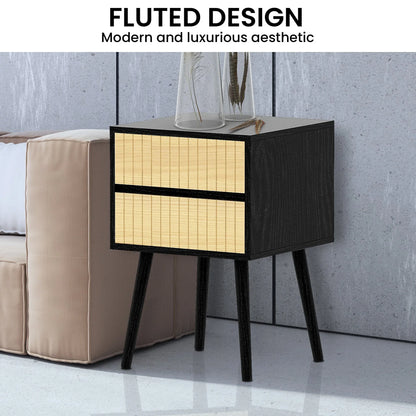 Sarantino Ivan Bedside Table Night Stand - Black/natural - Mekamart Australia