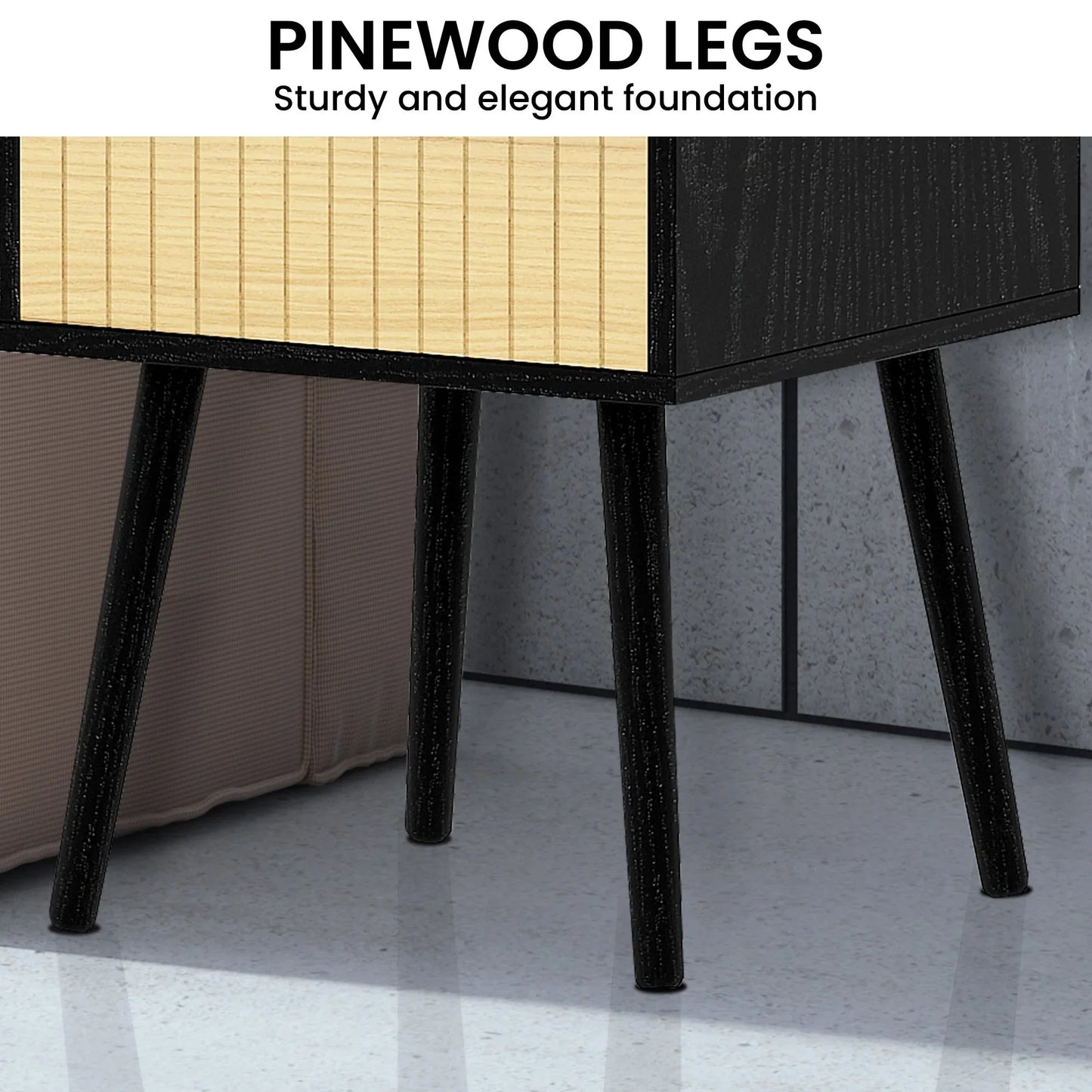 Sarantino Ivan Bedside Table Night Stand - Black/natural - Mekamart Australia